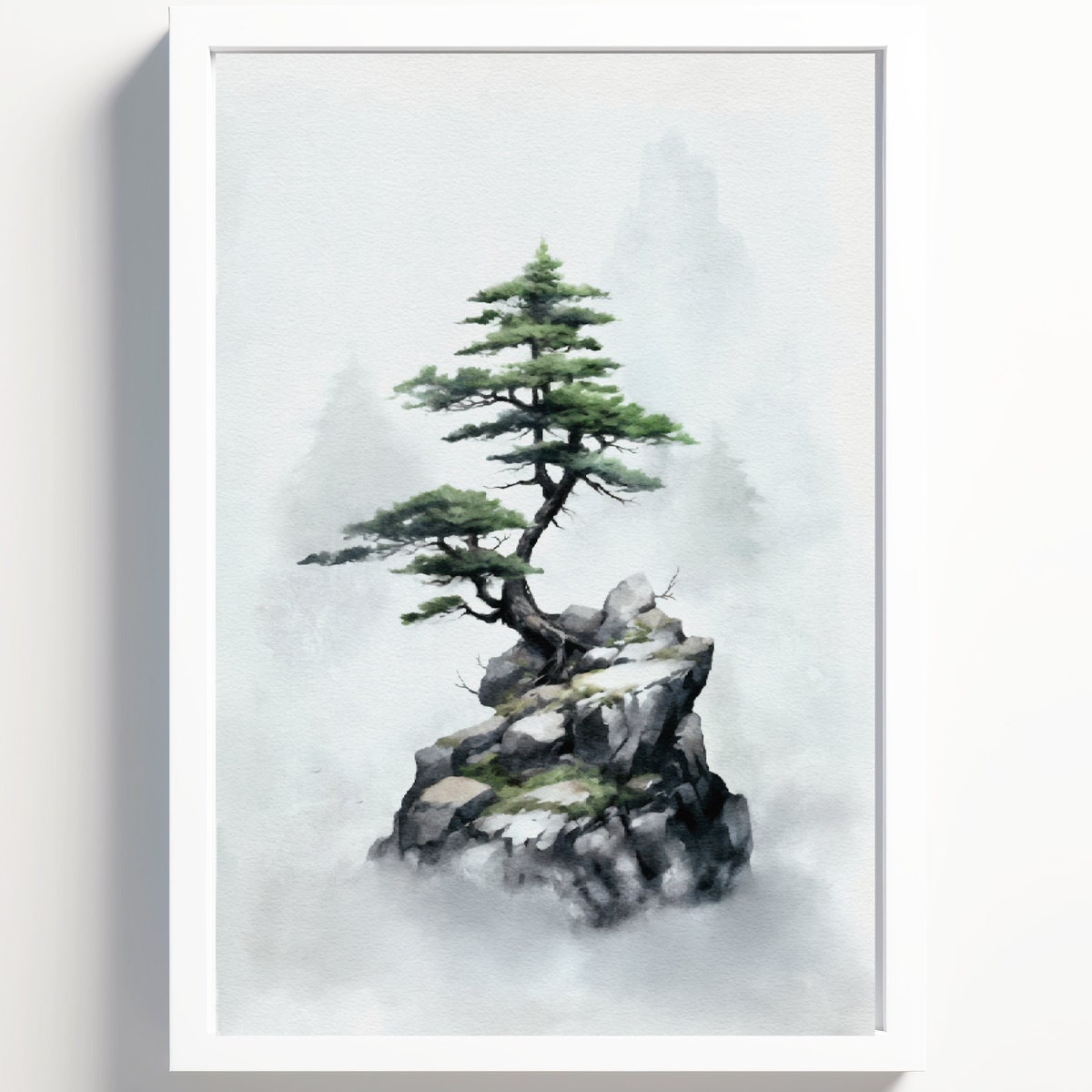 5x7 Japandi Pine Tree Print: Misty Mountain Bonsai, Zen Wall Art - Etsy