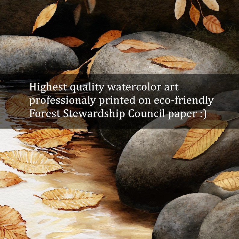 Fall Decor Leaf Print, Autumn River Watercolor, Modern Farmhouse