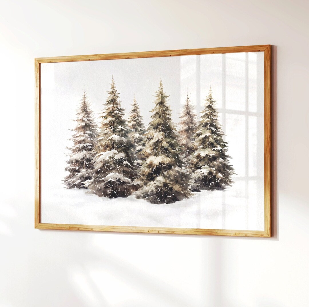 Winter Pine Tree Forest Watercolor Print: Snowy Landscape Art - Etsy