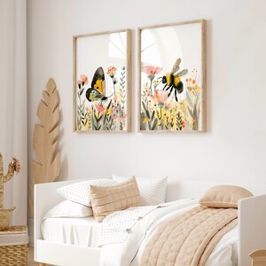 Wildflower Butterfly & Bumble Bee Nursery Prints: Boho Wall Art (set of ...