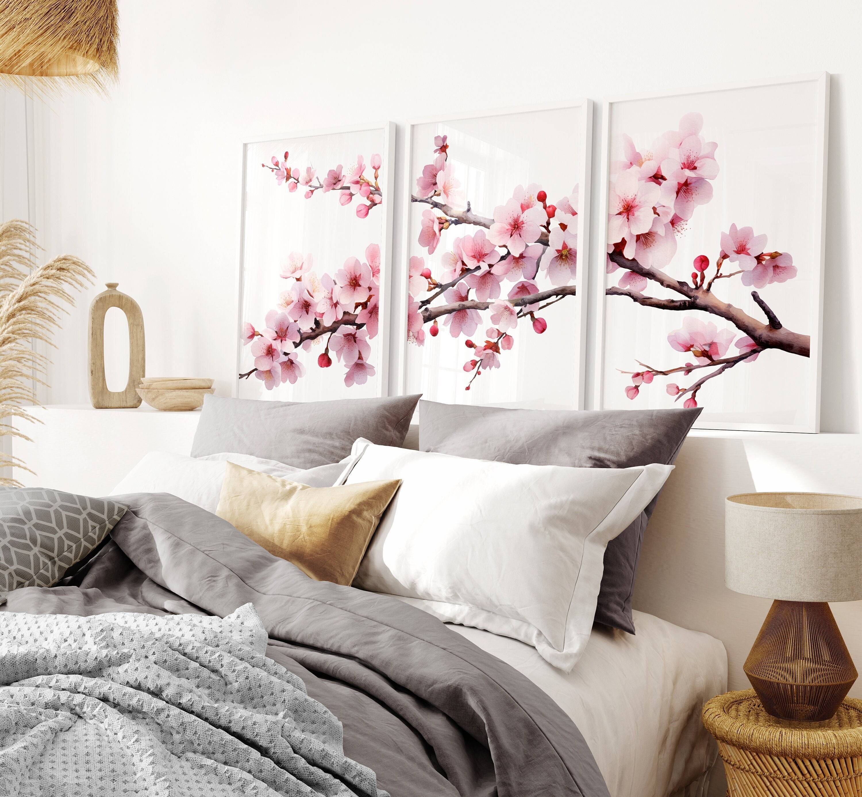 Cherry Blossom Art Prints: Set of 3 Pink Flower Watercolor Paintings - Etsy