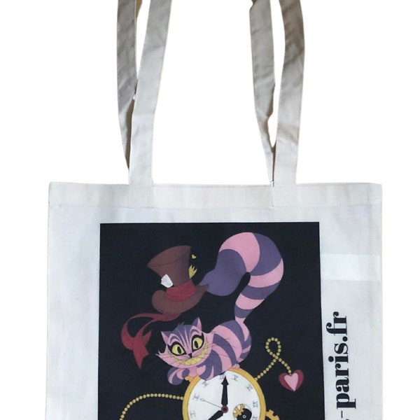 sac tote bag en tissus chat inspiration Alice au pays des merveilles