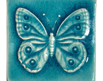 ReliefFliese, 3D Fliese, Schmetterling, türkis, Grüntöne, Kacheln, Mosaik, Bad, Küche, Garten, Fliesenmuster