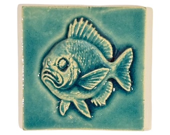 ReliefFliese, 3D Fliese, Barsch, türkis, Grüntöne, Kacheln, Mosaik, Bad, Küche, Garten, Fliesenmuster