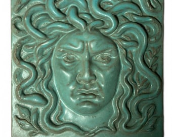 ReliefFliese, 3D Fliese, griechische Götter, Medusa, türkis, Kacheln, Mosaik, Bad, Küche, Fliesenmuster
