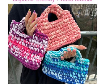 Mini sac cabas EASY - étape par étape + tutoriel vidéo ! Joli sac au crochet, sac au crochet tendance - Tutoriel de sac au crochet adapté aux débutants