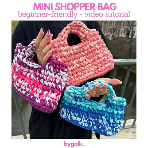 EASY Mini Shopper Bag - stap voor stap + video-tutorial! Leuke gehaakte tas, trendy gehaakte tas - Beginnersvriendelijke handleiding voor gehaakte tassen