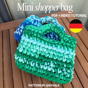 Deutsch Häkelanleitung Handtasche + Video-Tutorial, Mini Shopper Bag, Anleitung für Mini Häkeltasche für Anfänger, trendige Häkeltasche