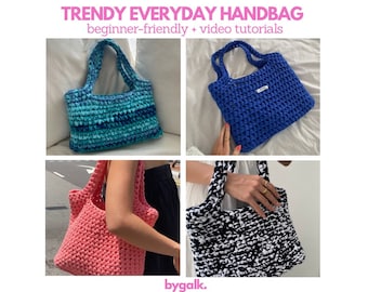 EASY Crochet Bag Pattern + Video tutorial: Trendy Everyday Handbag -  Crochet totebag Pattern for beginners with step by step photo guide!