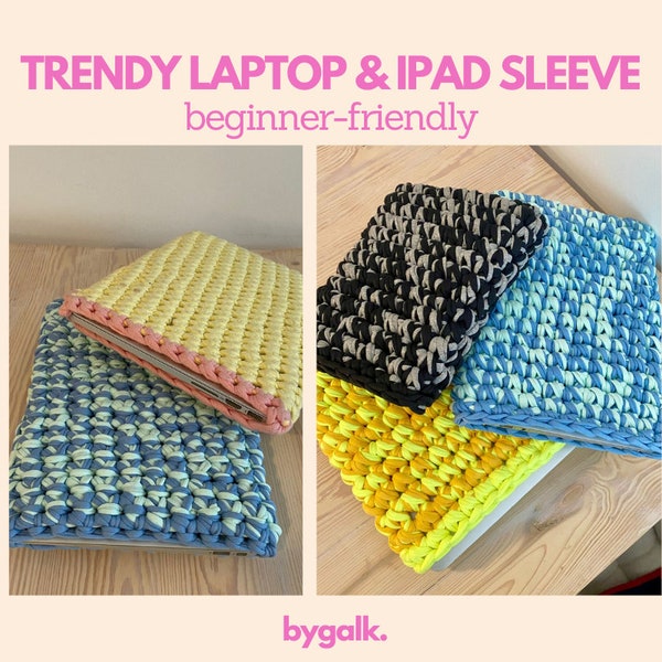 EASY Crochet laptop & ipad Sleeve Pattern for ALL sizes - Beginner Friendly Crochet Tutorial with guiding photos + Video tutorial