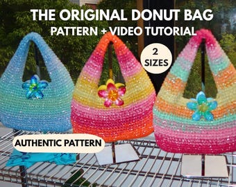 The Original Donut Bag: 2 SIZES!  Beginner-friendly Croche Pattern with FULL video tutorial + step-by-step photo guides