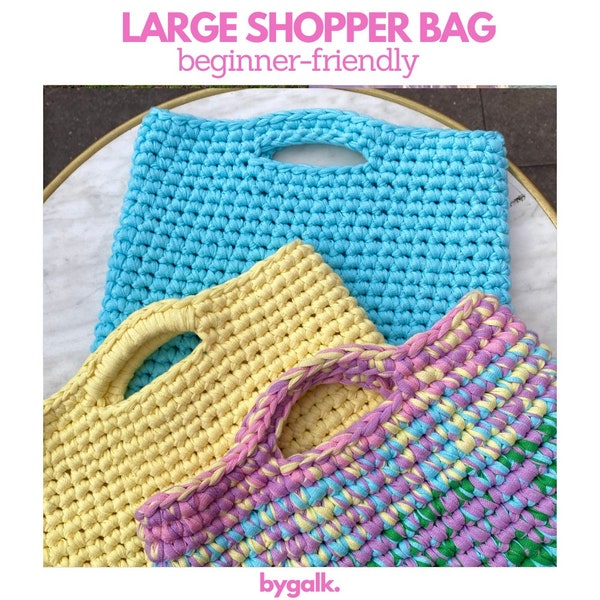 Large Shopper Bag Crochet Pattern  - EASY crochet pattern tutorial for beginners - step by step photo guide - Includes 2 Bag Strap Options!