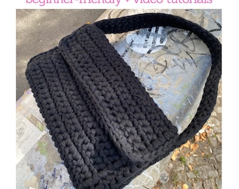 Easy Crochet Handbag & Crossbody Bag tutorial + Bag Flap! Trendy Crochet messenger bag tutorial for beginners + video tutorials upon request