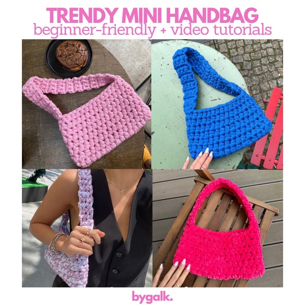 EASY Crochet Handbag Pattern + Anleitungsbilder – Trendige Mini Handtasche Häkelanleitung für Anfänger! Tolle Anleitung für eine Handtasche!