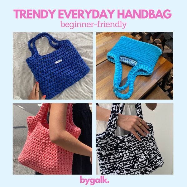 EASY Crochet Bag Pattern + Video tutorial: Trendy Everyday Handbag -  Crochet totebag Pattern for beginners with step by step photo guide!