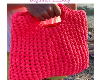 EASY Crochet Pattern  - Trendy Shopper Bag crochet pattern tutorial for beginners - step by step photo guide - Includes 2 Bag Strap Options!