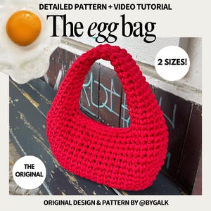 El bolso para huevos original (2 tamaños) de bygalk. Patrón de bolso de ganchillo para principiantes con videotutorial completo y guías fotográficas paso a paso.