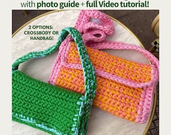Easy 2-in-1 Crochet Bag Pattern with Video Tutorial, Crochet Crossbody and Handbag with Flap, Beginner-Friendly Crochet Purse PDF Pattern
