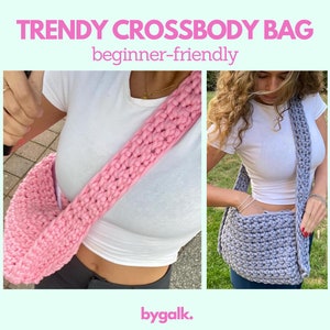 Crochet Trendy Crossbody Bag - Easy crochet bag pattern  - beginner friendly crochet pattern - Chunky Crochet bag EASY Crochet Pattern