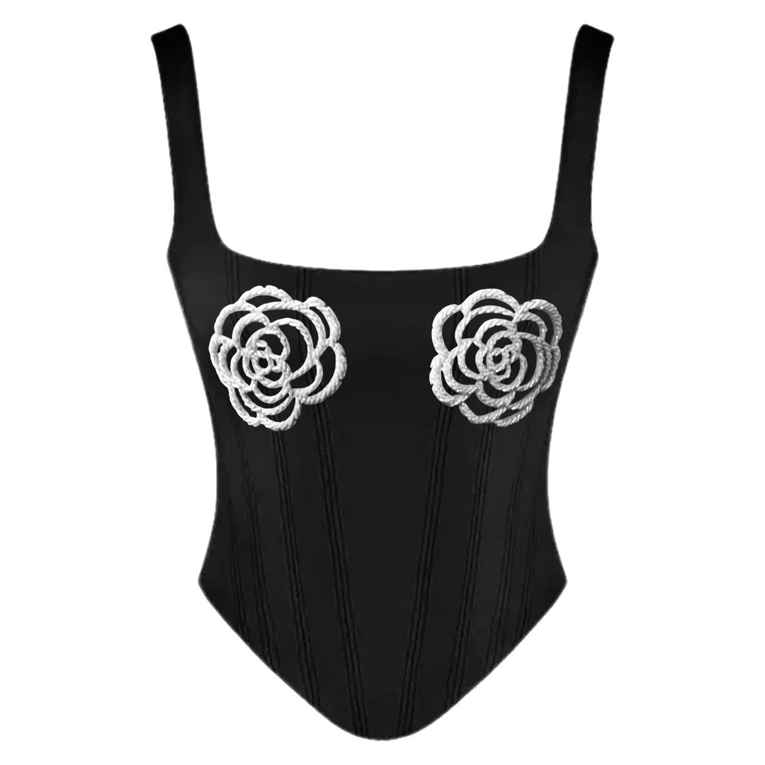 Black Hand Embroidered Corset Top With Skirt And Dupatta main image 0