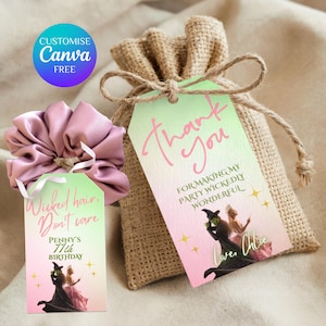 Bearbeitbare Danke Tags | Wicked Inspiriert Geschenkanhänger Gastgeschenke | Zauberer von Oz Party Favor Tags | Glinda und Elphaba Vorlage zum Selbermachen