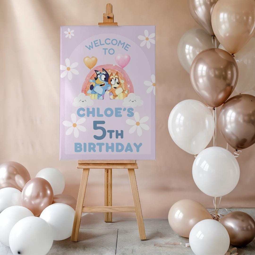 Bluey Birthday Invitation Purple Daisy