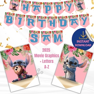 Striscione di compleanno di Lilo & Stitch - Decorazione per feste stampabile del nuovo film del 2025 / Download digitale