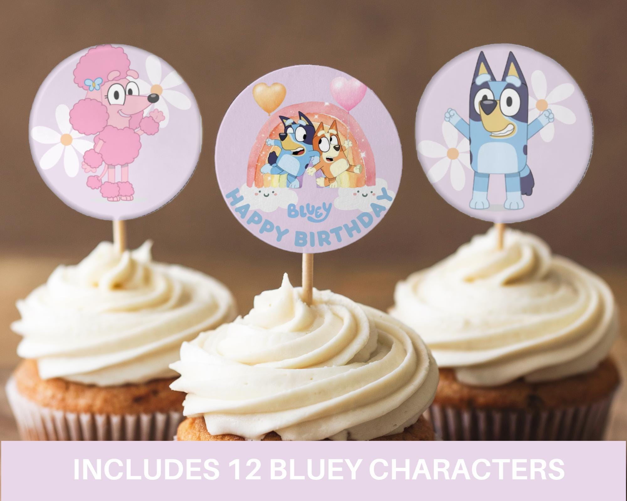 Bluey Birthday Invitation Purple Daisy