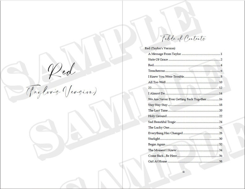 Taylor Swift Red taylor's Version Printable Lyrics Pages Etsy