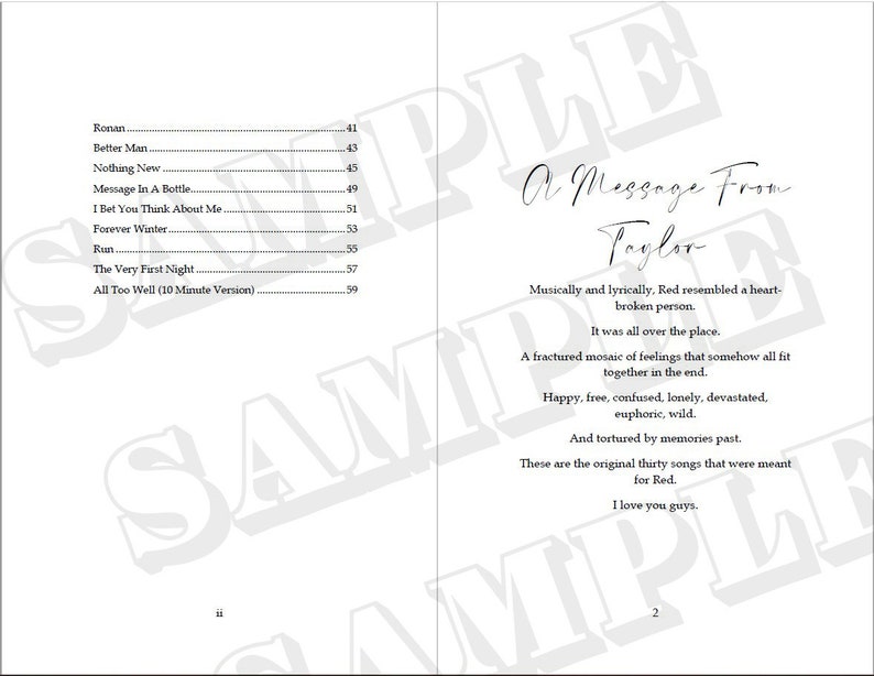Taylor Swift Red taylor's Version Printable Lyrics Pages Etsy