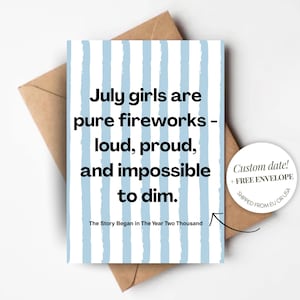 Carte d'anniversaire personnalisée pour elle, style rétro, pliée avec enveloppe Anniversaire de juillet fille citation drôle cadeau Bestie soeur collègue maman
