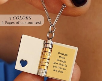 Personalized Silver Petite Book Locket Necklace Pendant Charm Message Necklace Bridesmaid Bridal Best Gift Keepsake Memory Gift for Her