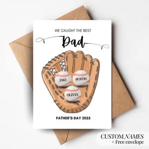 Personalisierte Vatertag gefaltete Karte von Kindern für Baseball-Fan Papa Mehrere Kinder Werfen Ball Karte aktiv Sport Ball Catcher Daddy
