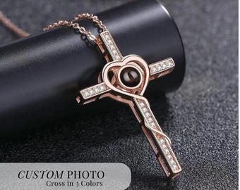 Cross Projection Necklace For Woman Heart Zirconia Hope Pendant For Her Religious Gift Remembrance Keepsake For Mom Gift Graduation Charm