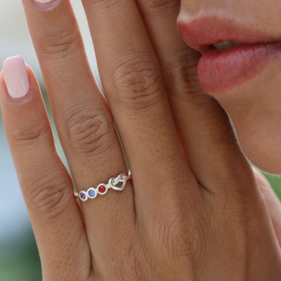 Personalized Birthstone Infinity Knot Ring for Woman Dainty