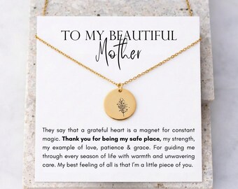 Sentimental Card For Mom With Necklace&Birthstone Charm Mother's Day Gift Idea Floral Lover Mom Thank You Jewelry Note From Family For Mama