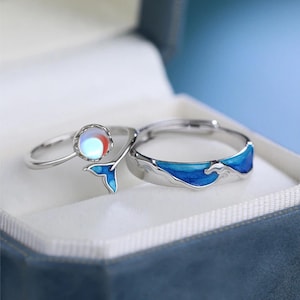 Personalized Sea Whale Ring for Couple Ocean Lover Wedding Ring For Him Her Marine Life Band Men Woman Nautical Animal Long Distance Ring