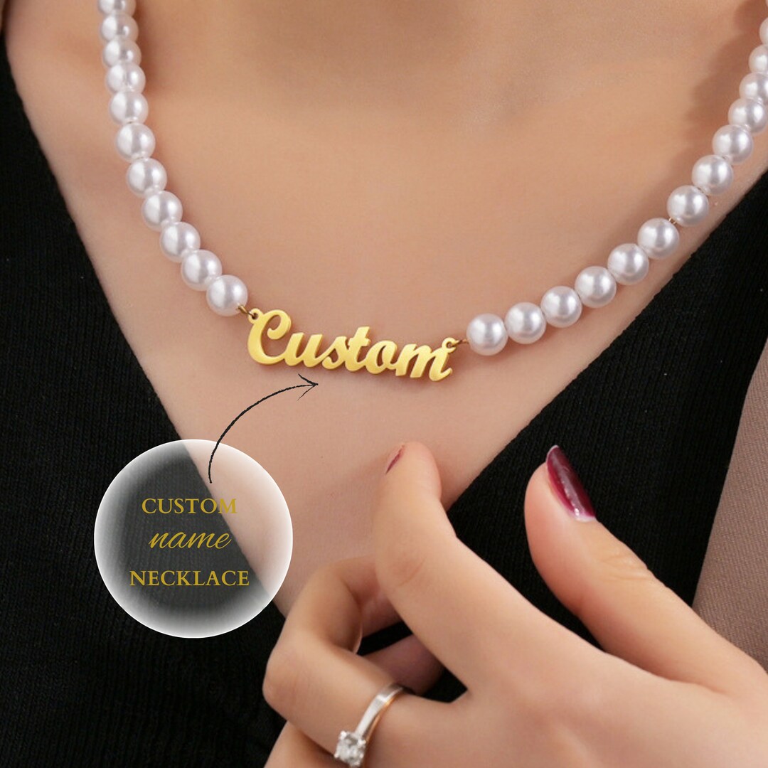 Custom Pearl Bead Necklace,personalized Pearl Name Necklace,name