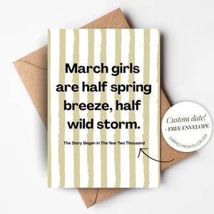 Carte d'anniversaire personnalisée pour elle, style rétro, pliée avec enveloppe Anniversaire de mars, fille, citation drôle, cadeau Bestie, soeur, collègue