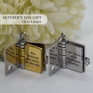 Medallón de plata con forma de libro pequeño para el Día de la Madre, colgante con mensaje para amantes de los libros, amuleto de recuerdo para madre e hija, folleto de joyería para abuela