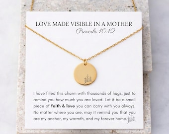 Sentimental Card Religious Necklace Mom Cross Wildflower Faith Coin New Mama Hope Charm Thank You Mama Birthday Faith Jewelry Mother's Gift