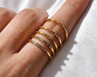 Personalized Birthstone Ring Tiny Stone Band for Woman Dainty Birth Stone Ring Birthday Idea Mom Grandma From Multiple Grandchildren Gift