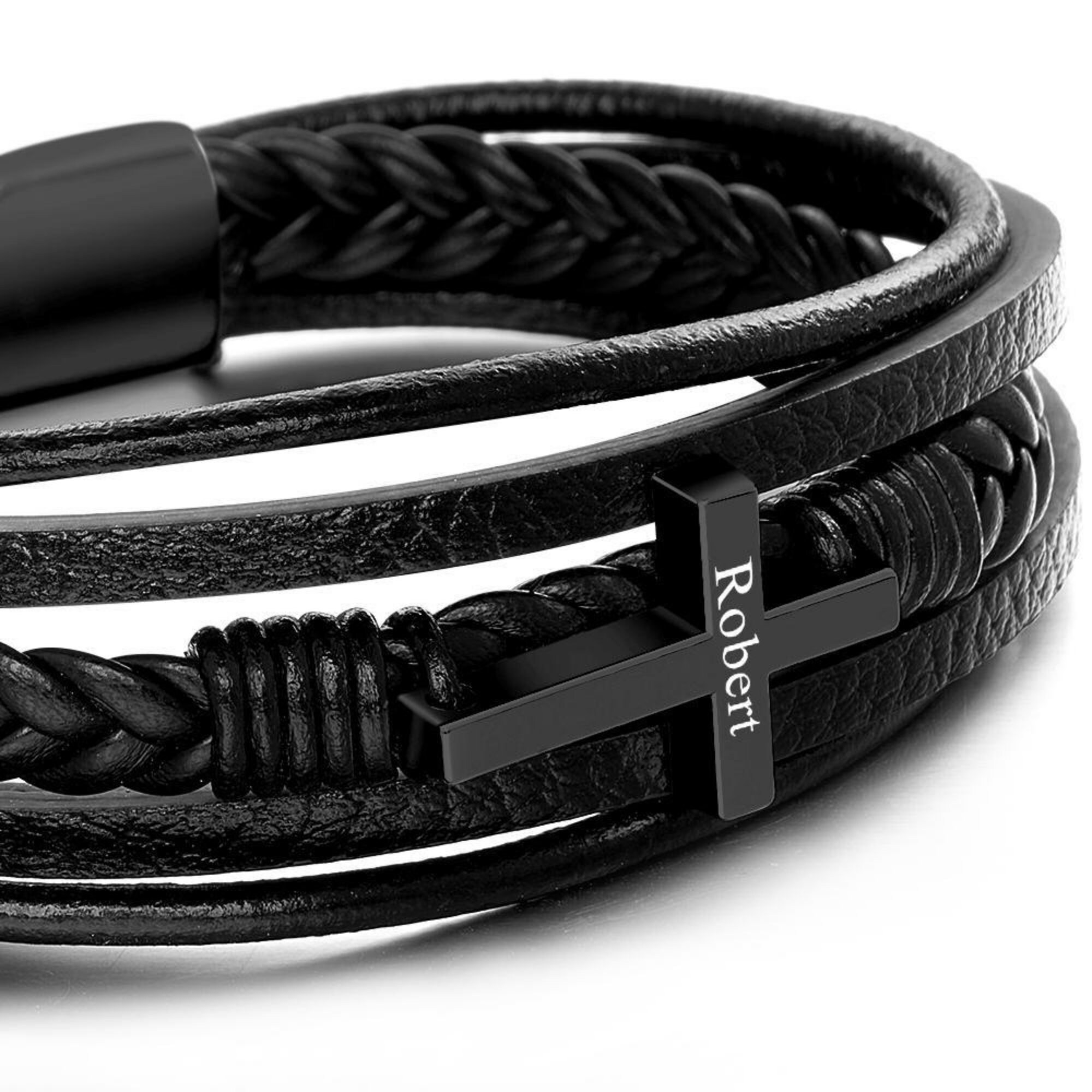 アクセサリー Engraved the Cross leatherbracelet GINZI Mens Personalized Leather Engraved Cross Bracelet LG CROSS