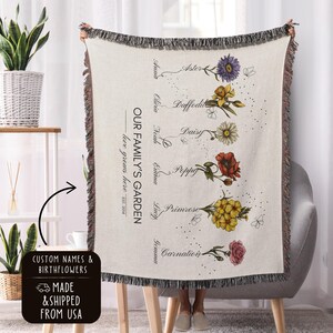 Personalized Family Garden Birthflower Blanket Custom Grandma’s Floral Throw Mom’s Garden Keepsake Unique Gift for Her