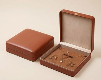 Custom Jewelry Set Box Leather Multiple Color Earring Necklace Bracelet Ring Display Box Minimalistic Leather Jewelry Gift Presenting Idea