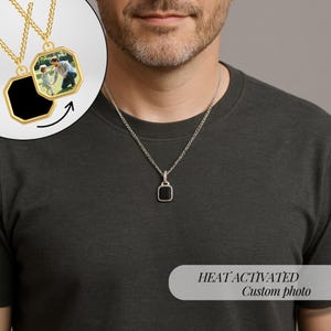 Gepersonaliseerde warmte-geactiveerde ketting met verborgen foto-sieraden voor mannen met zwarte onyx vrouwenhanger foto binnenkant warmte onthullen gouden bedel
