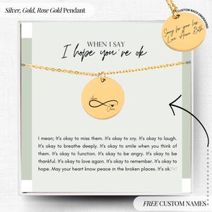 Collana commemorativa per donna in lutto con ciondolo "Infinity", biglietto sentimentale con citazione, incoraggiamento, ricordo, ricordo per la perdita di una persona cara, condoglianze