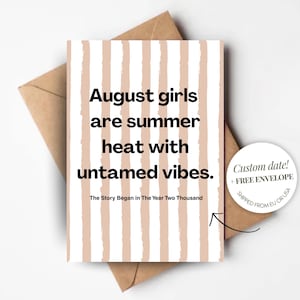 Carte d'anniversaire personnalisée année août pour elle, carte pliée de style rétro avec enveloppe Anniversaire août fille citation drôle cadeau Bestie soeur collègue