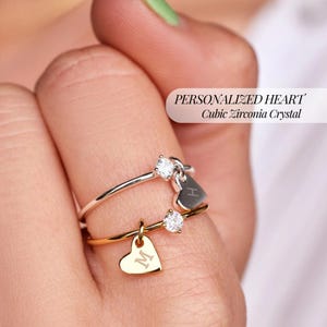 Charme meilleur ami personnalisé coeur cadeau bijoux d&#39;amitié longue Distance Bestie souvenir initiale gravée coeur cristal bague BFF empilable