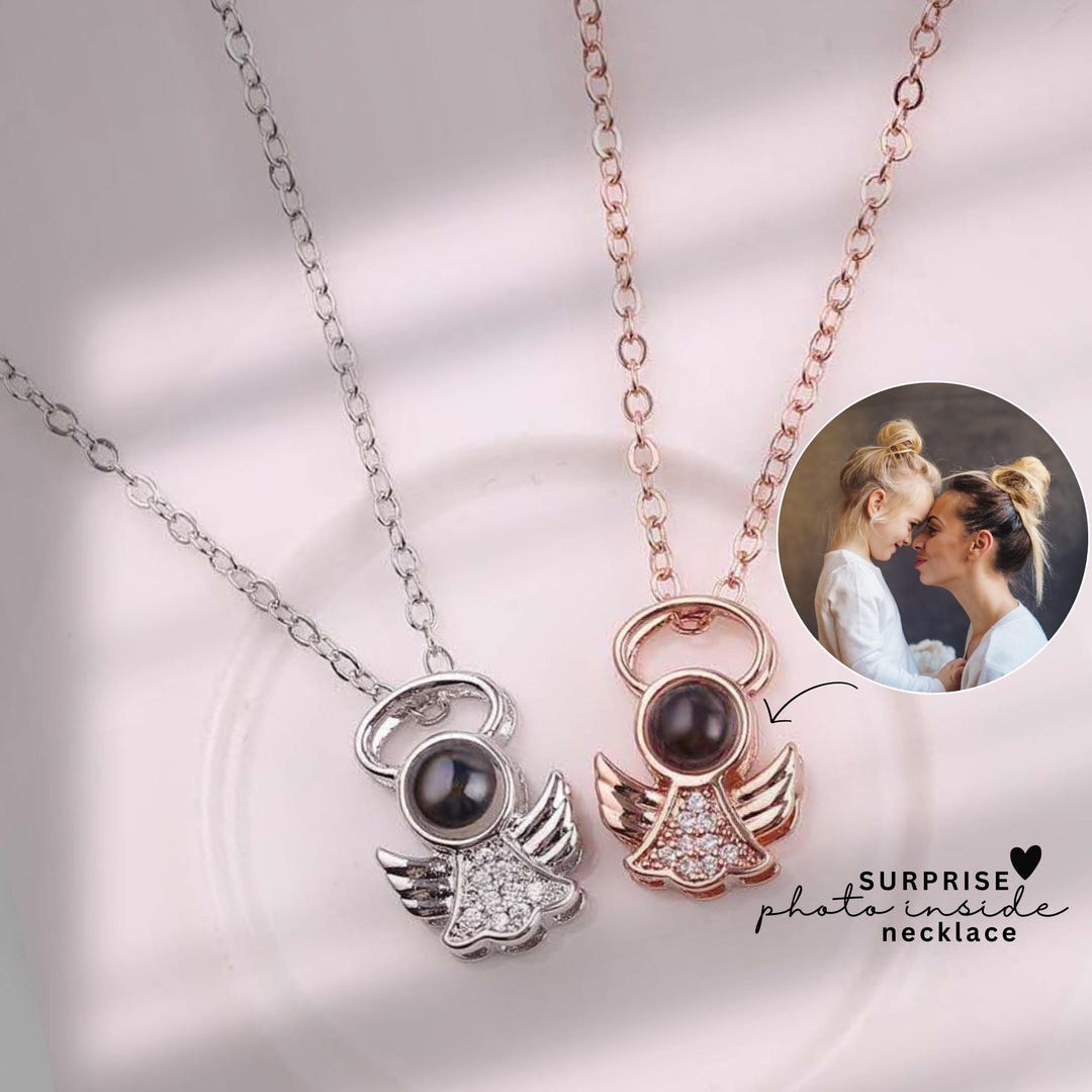 Custom Angel Projection Necklace, Photo Inside Jewelry,custom Memorial ...